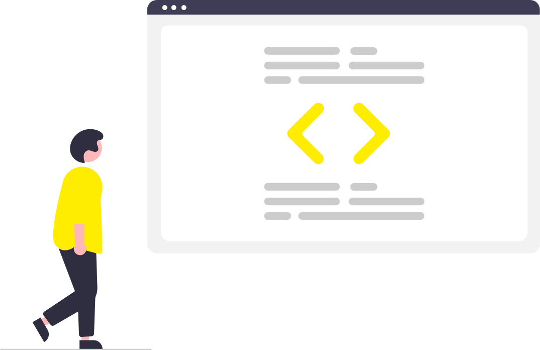 Illustration d'un développeur face à un écran de code